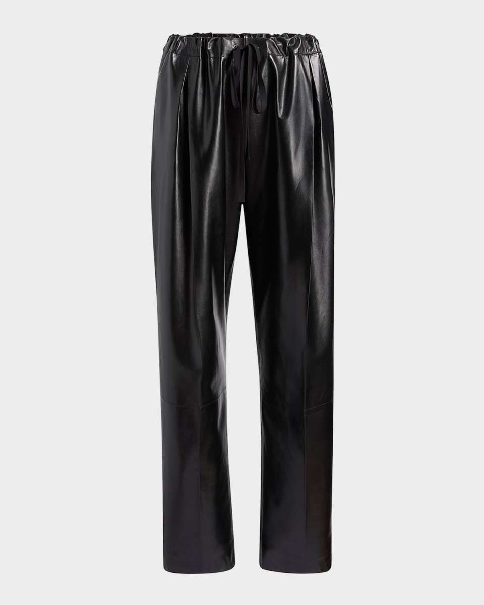 Trenton Straight Drawstring Leather Pants